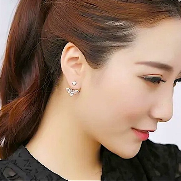 Gold Rhinestone Ear Swing Ear Jacket Earrings - Picture 4 of 10
